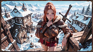 Redhead Warrior in Snow! Forbidden Leather Armor Seduction in Medieval Village. Cold Queen Unzips Her Gear & Goes Wild!