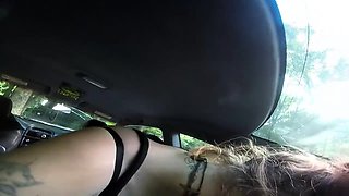 Seductive redhead teen feeds her hunger for cock in the car