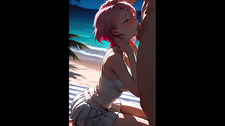 Pretty Ai Take Big Cock From Behind on the Beach.