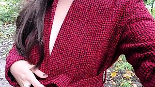 Risky Public Walk - Autumn Park Nudity