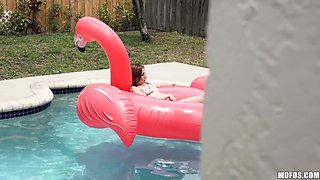 Tony's Red-Haired Voyeur Lust in a Wet Outdoor Pool