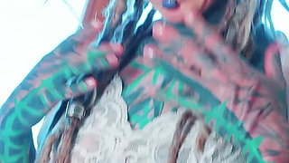 Tattooed Pornstar in Lingerie DP Herself with Crazy Dildos