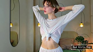 Skinny Blonde Teen Flaunts Small Tits in Lingerie Webcam