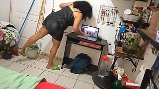 My Wife Cleaning the Room in Dress and Thong