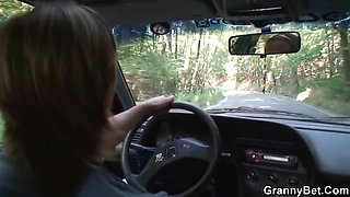 Dude Pounds Blonde Granny In His Car