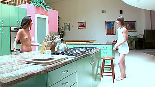 Kitchen Counter Is Close Enough - Brunettes Undress Each Other Right There