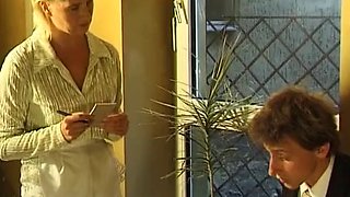 Amazing German blonde gets her tits sprayed with a long rod