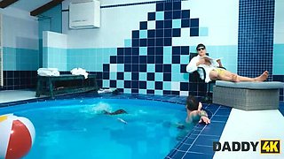 Stepdaddy Fucks Teen Latina Girlfriend In Pool With Popcorn Bag Surprise