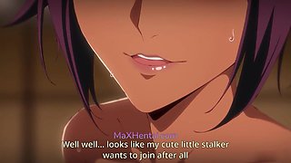 Stepsis having sex with her BF, they catch me Peeking, so I join in Threesome (Animation)