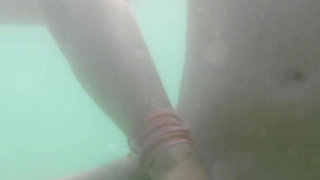 We Got Caught! My Teacher Handjobs My Cock Underwater on Nude Beach