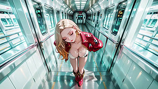 Blonde Commander in the Future Train! Red Patent Leather Uniform Is Insane
