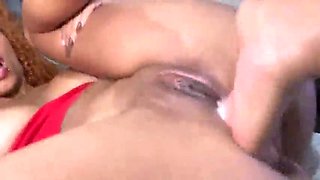 She gulped the good-sized sausage in the morning to gulp the milk, that horny Latina's hungry lil' facehole.