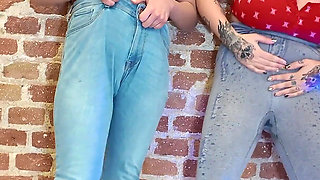 Rebeca Addams and Ana Spears Peeing on Jeans Show off