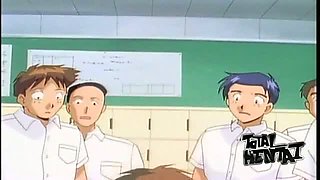 Lots of lewd college dudes get mesmerized with big melons of hentai professor