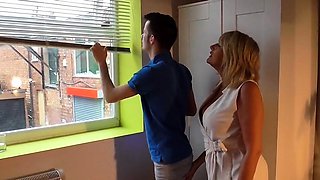 Buxom blonde cougar in lingerie can't resist a young cock