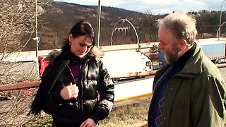 Ugly Grandpa Outdoor Sex with Cute Schoolgirl for Cash