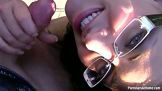 Tempting four eyed slut gives her lover the best blowjob of his life