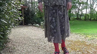 crossdresser tranny dildoing in outdoor lingerie 87