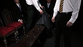 Suited DILFs seduce innocent twink