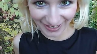 Blonde with hairy clit fucking in public
