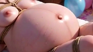 9 Months Pregnant Girl Giant Belly - Gagged & Tied in Bondage, Extremely Horny