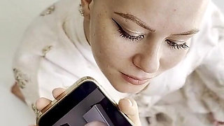 Cumtribute Bald Girl Cleanup Her Phone After
