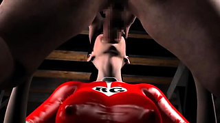 Hentai cutie in latex uniform riding a cock