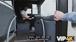 Vip4k. pretty big boobed woman is fucking in the bus