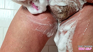 Soaping up My Hairy MILF Pussy in the Shower (amateur MILF Wife Mature BBW Homemade)