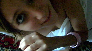 Petite Russian teen with perky titties blows a dick in POV