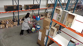 German Mature have risky Sex at work in stock with Co-Worker