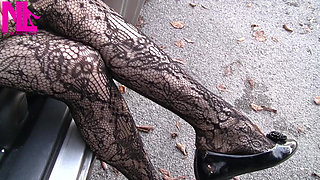 Sensual Dangling and Shoeplay in Black Flats in the Park