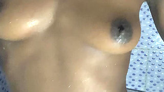 HOT ebony teen enjoys touching her boobs