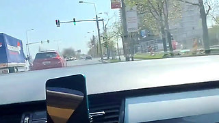 Almost caught! He jerks off in traffic in front of me, I love watching. Big cumshot! Part 1