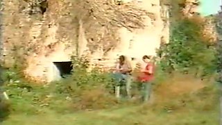 Two adorable babes get hard nailed outdoors by two pricks