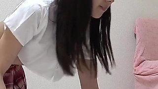No Bra Mini Skirt Student Uniform, Thin Thong Panties, Natural Tits Serious Japanese Girl's Erotic Apartment Cleaning