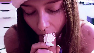 Cute Girl Whipped Cream Blowjob Close up