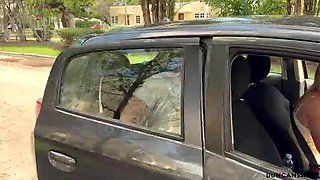Platinum-blonde COUGAR driver picks me up and sucks my testicles in the camper