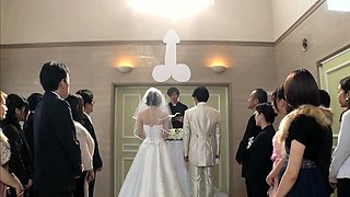 Slutty Japanese bride in lingerie indulges in wild group sex