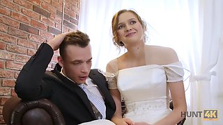 HUNT4K. Cute teen bride gets fucked for cash in front of her groom