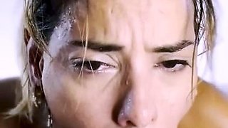 Big tit brunette sucks a big cock blowjob POV