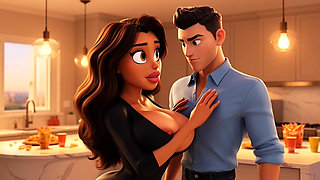 Hot Curvy Married Brazilian Wife Secretly Fucked by Young Neighbor in Kitchen Before Guests Arrive (AI generated)