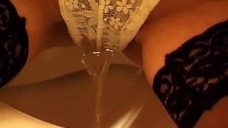 Toilet Pissing Through Lace
