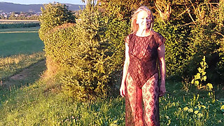 Granny Is Wearing a Sheer Bodysuit Outside