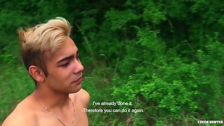 Blond Twink Gives Sloppy Blowjob Outdoors