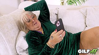 74-Year-Old Granny Alicia Noble Uplifts Stepsons Mood by Fucking His Cock with