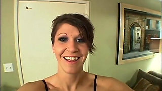Cute White Girl with Short Hair Sucks a Big Black Cock in POV