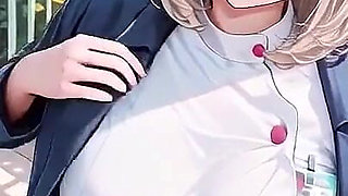 Blonde Nun Nurse! Lazy Kneeling on the Hospital Bed, Hand Cupping Her Soft Breast with a Hazy Gaze