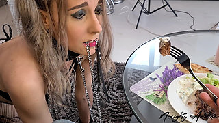 Submissive Mouth Devours Cock for Food - Pet Girl