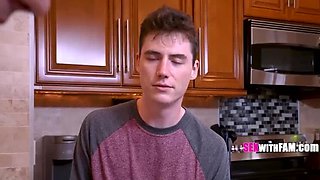 Step Mom's Big Knockers Shared and Sucked in Taboo Threesome POV